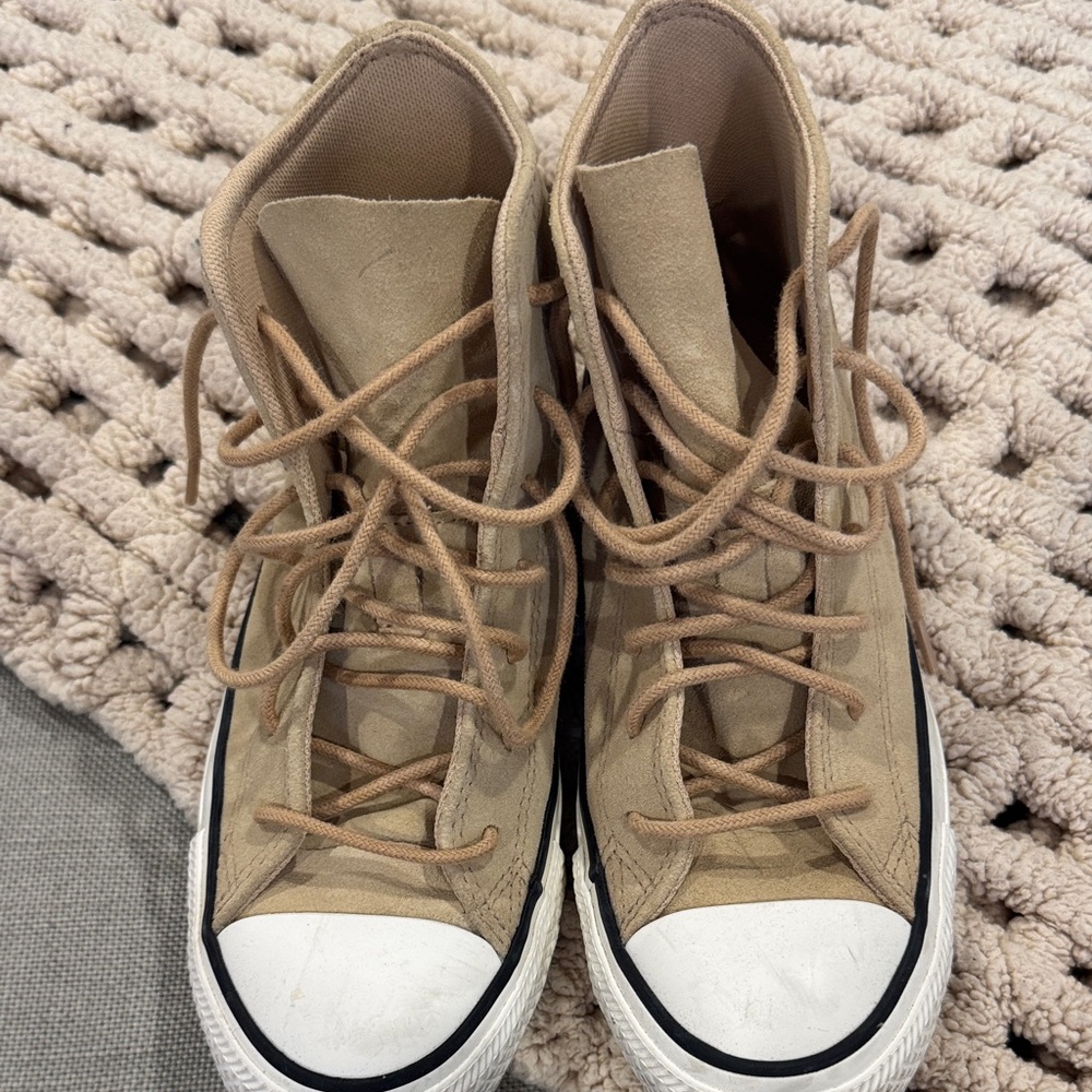 Women's High-Top Canvas Sneakers in Tan - Picture 2 of 6